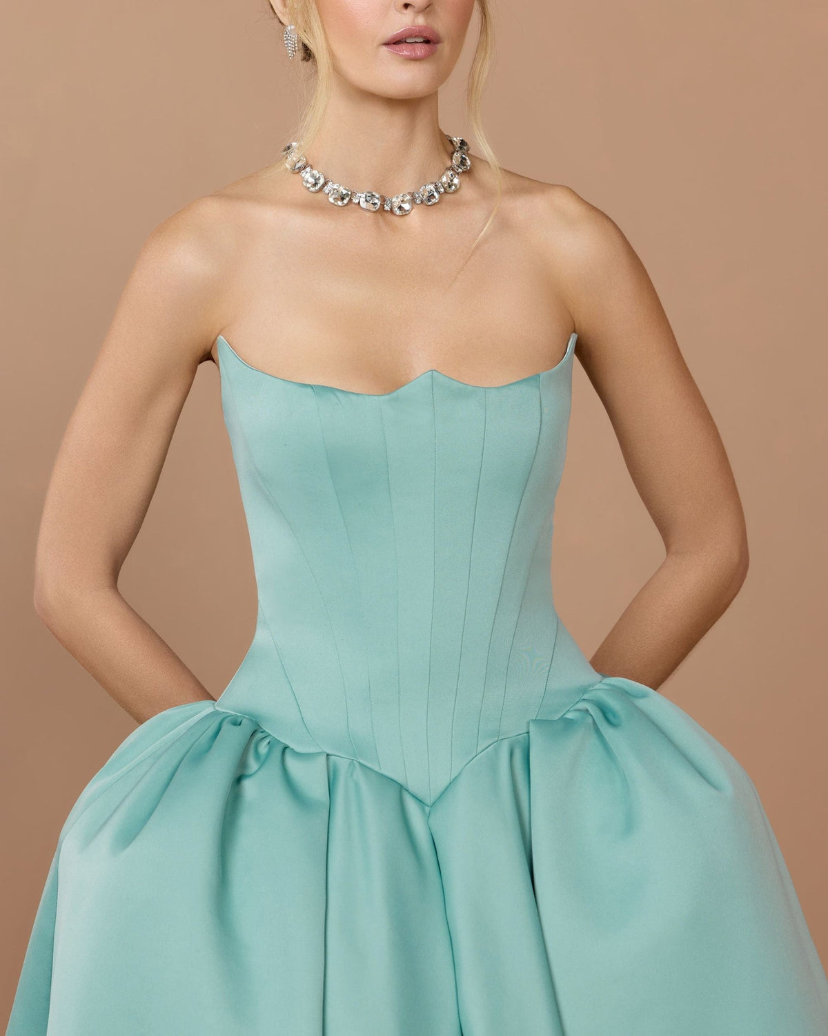 Seafoam Strapless Satin Corset Ball Gown