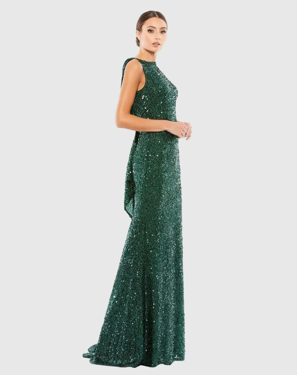 Emerald Sleeveless Cowl Back Sequin Evening Gown