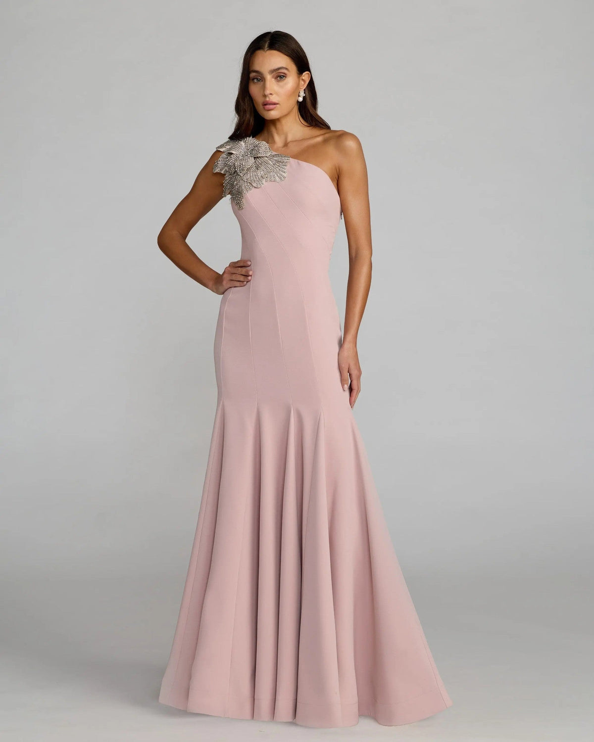 Rose One Shoulder Trumpet Gown With Crystal Flower