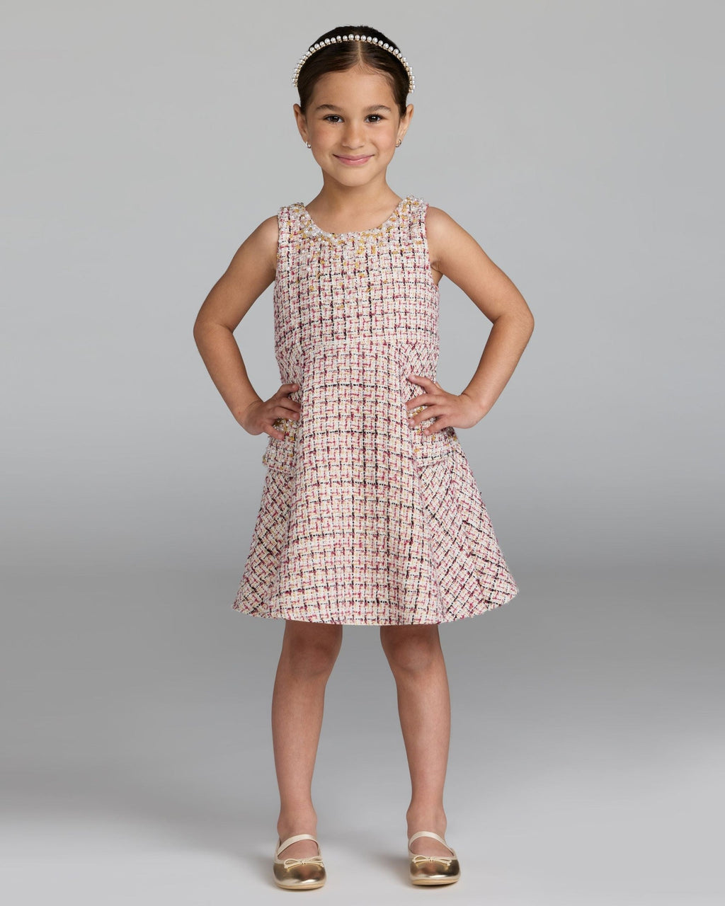 Girls Cherry Beaded Boucle Mini Dress
