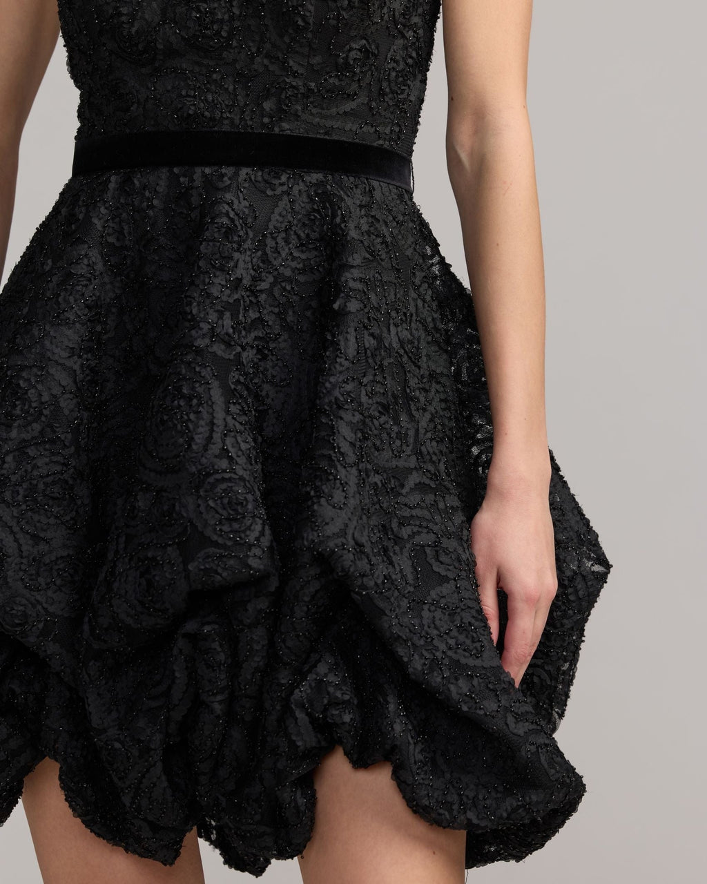 Black Strapless Textured Bubble Hem Mini Dress