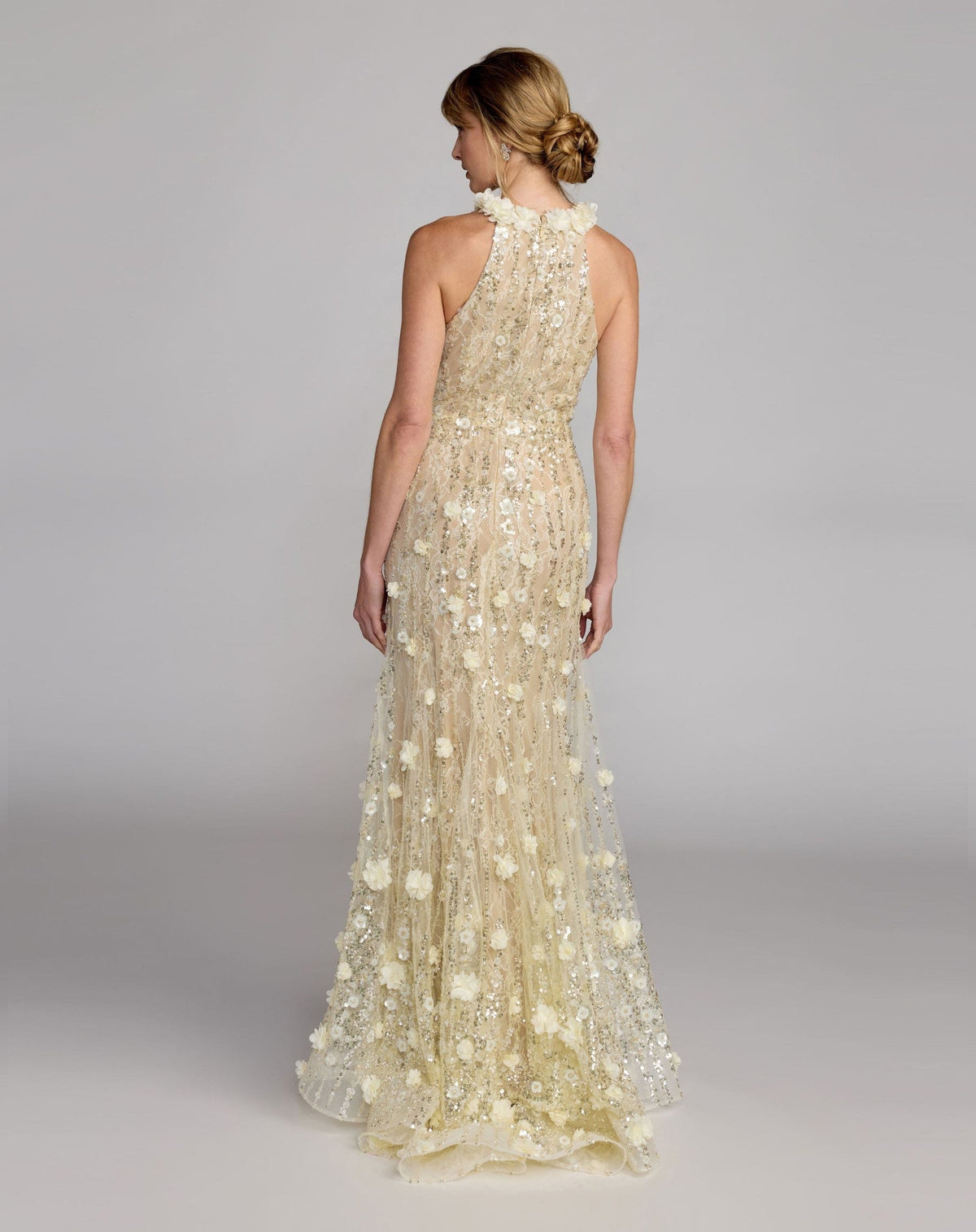 Butter Embellished Lace Halter Neck Mermaid Gown