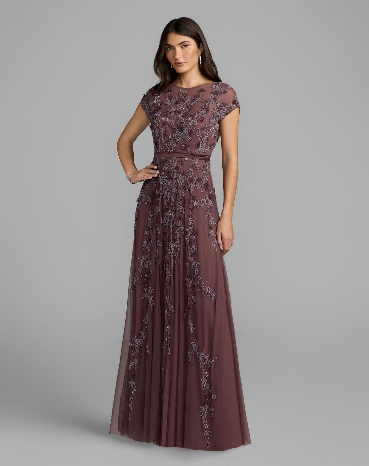 Heather Floral Embellished Cap Sleeve Gown
