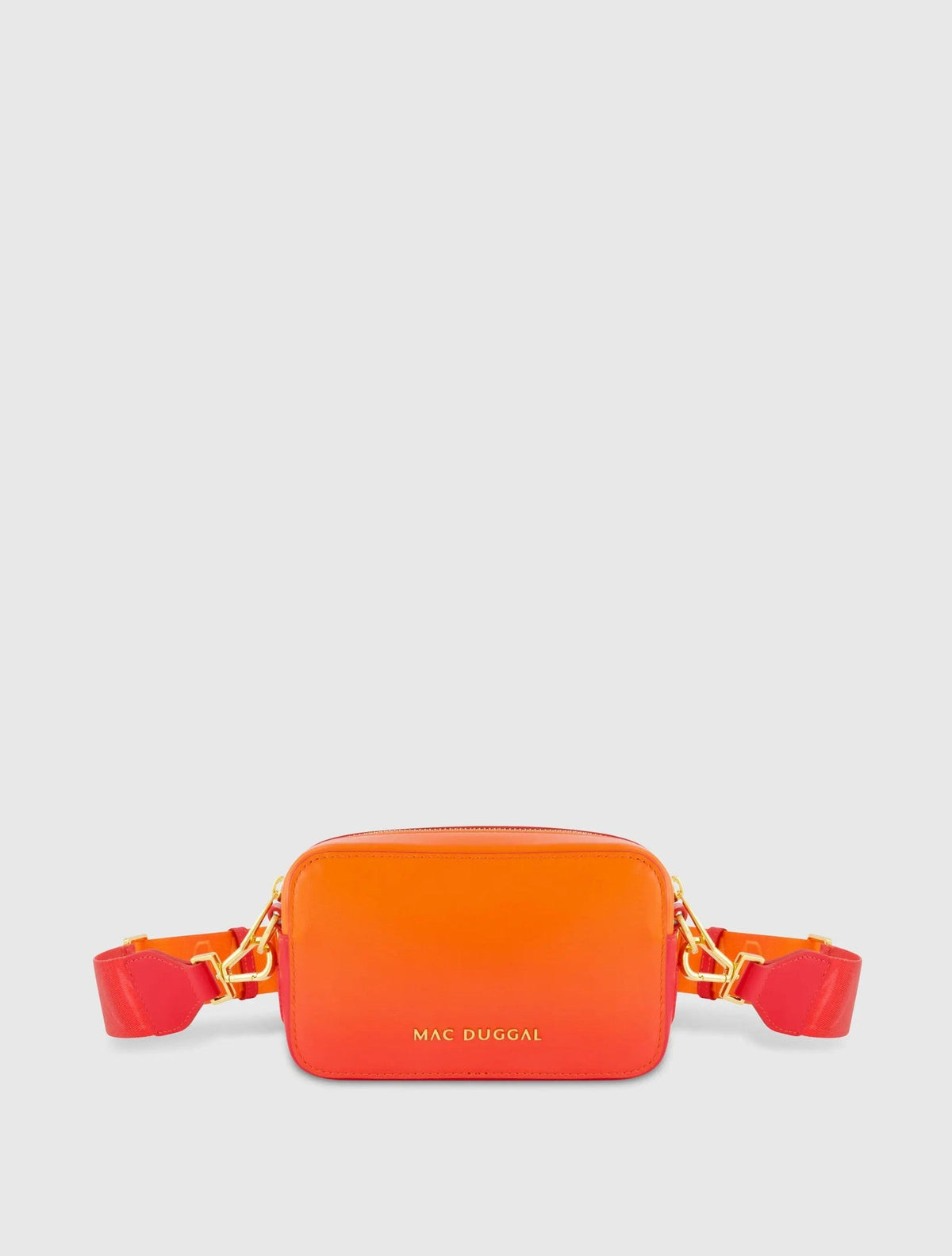 Orange Ombre Small Leather Crossbody Camera Bag with Adjustable Strap