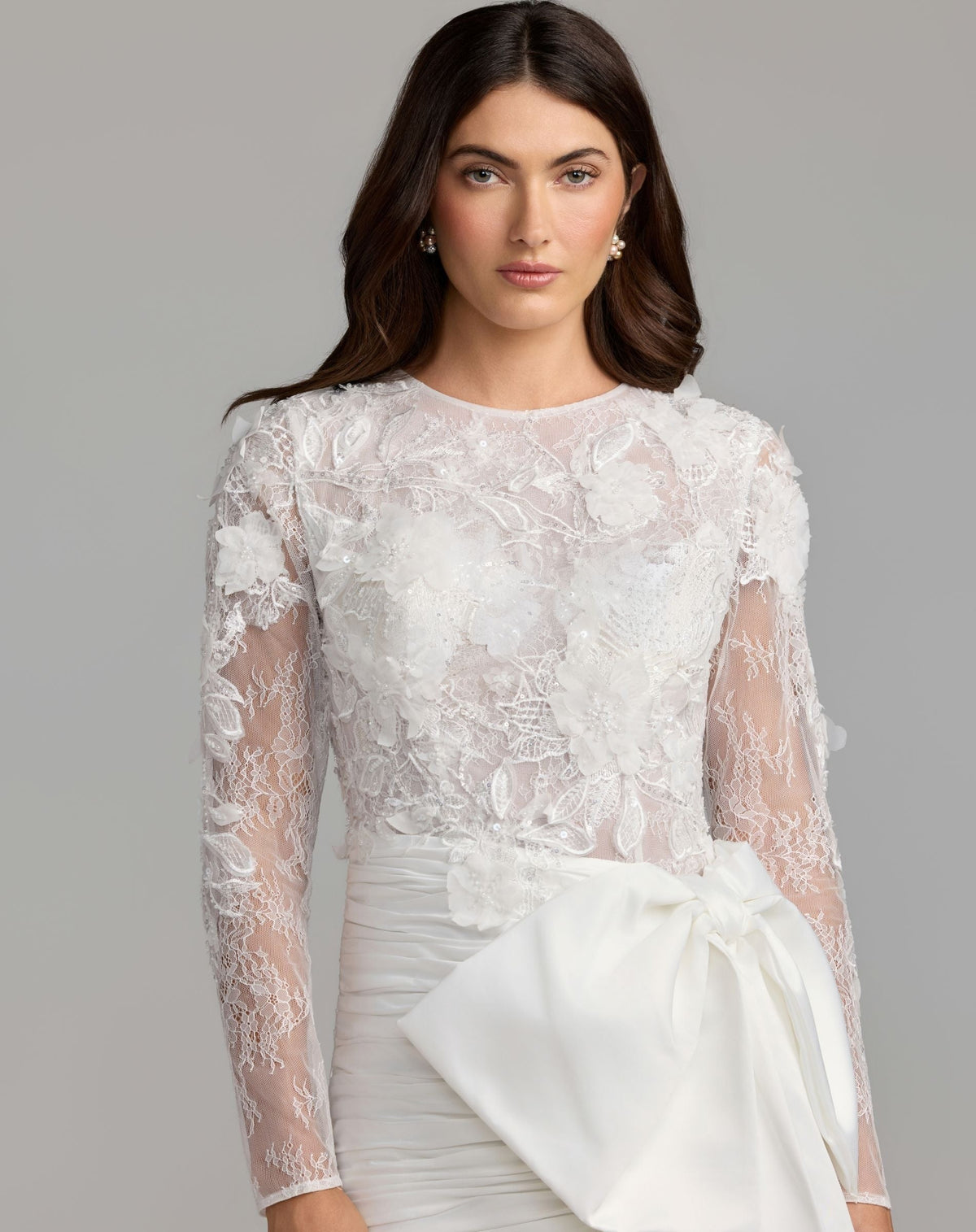 Ivory Embroidered Long Sleeve Taffeta Mini Dress