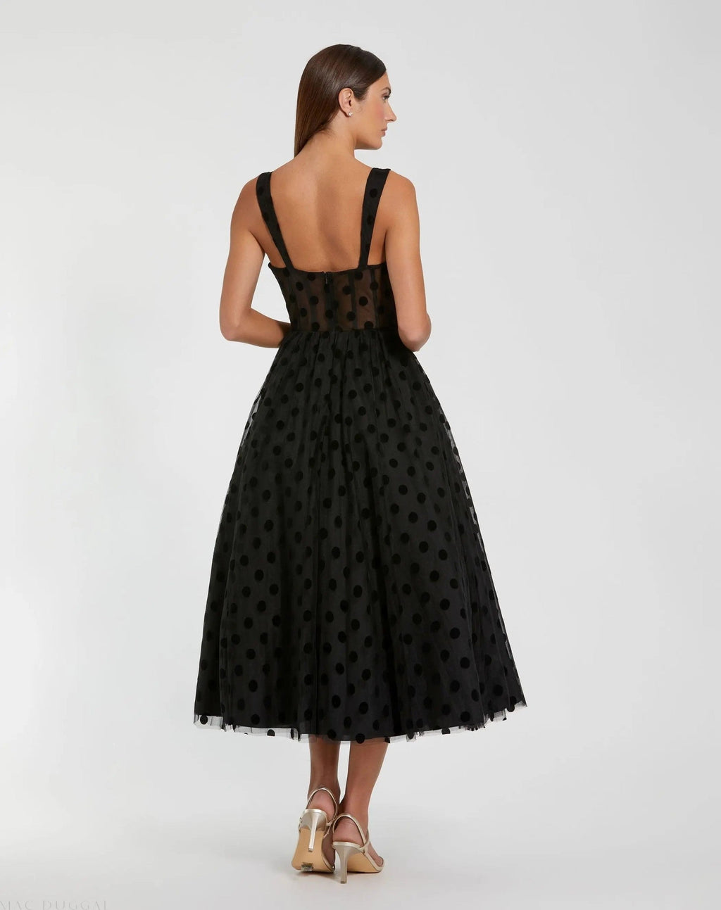 Black Polka Dot Tulle A-Line Midi Dress