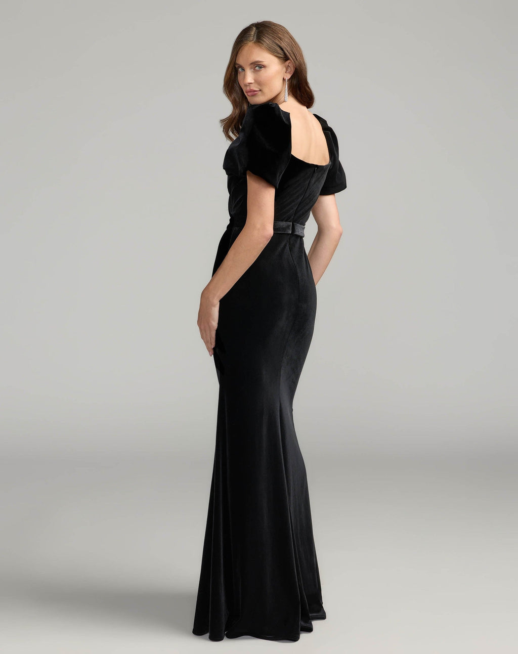 Black Velvet Gown With Puff Sleeves
