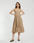 Beige Boucle Sleeveless A-Line Midi Dress