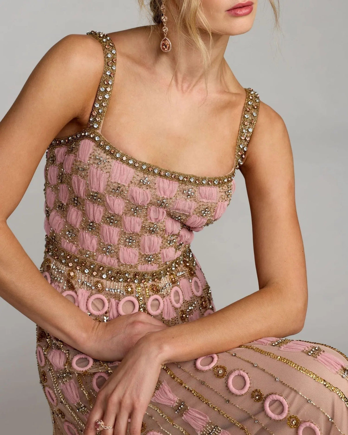 Rose Sleeveless Embellished A-line Gown