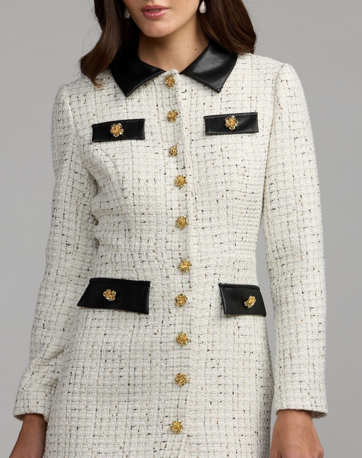 Ivory Long Sleeve Button Up Collared Mini Dress