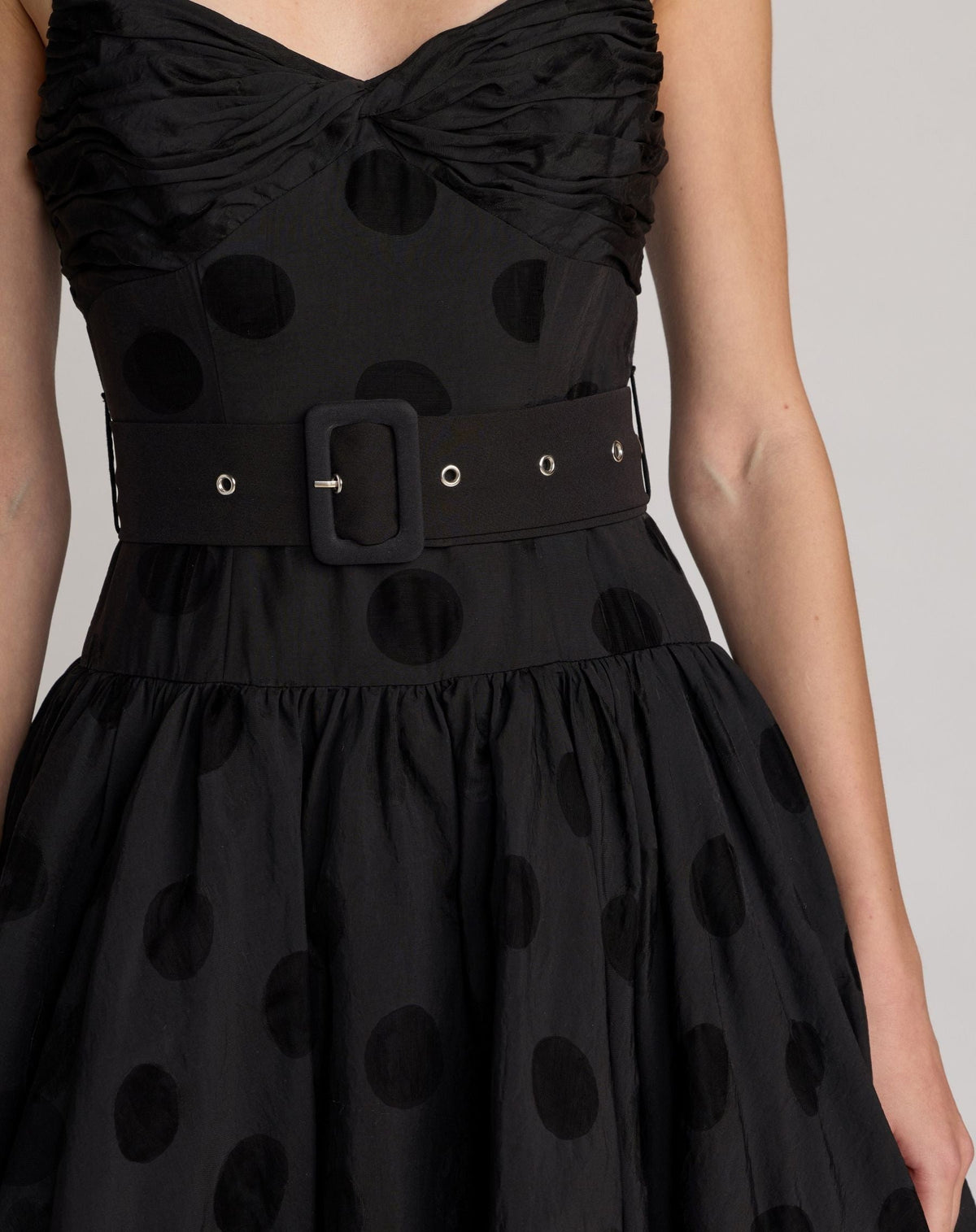 Black Polka Dot Belted Midi Dress