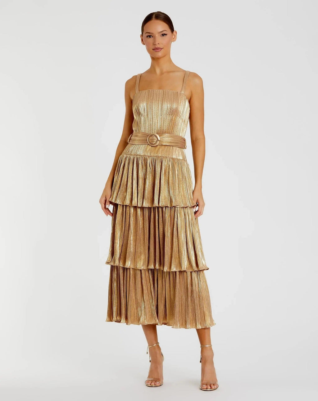 Gold Ruffle Tiered Buckle Detail Dress - FINAL SALE