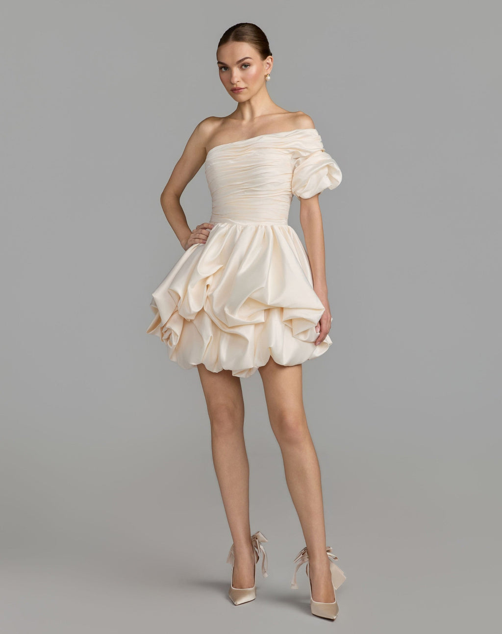 Ivory One Shoulder Bubble Hem Mini Dress