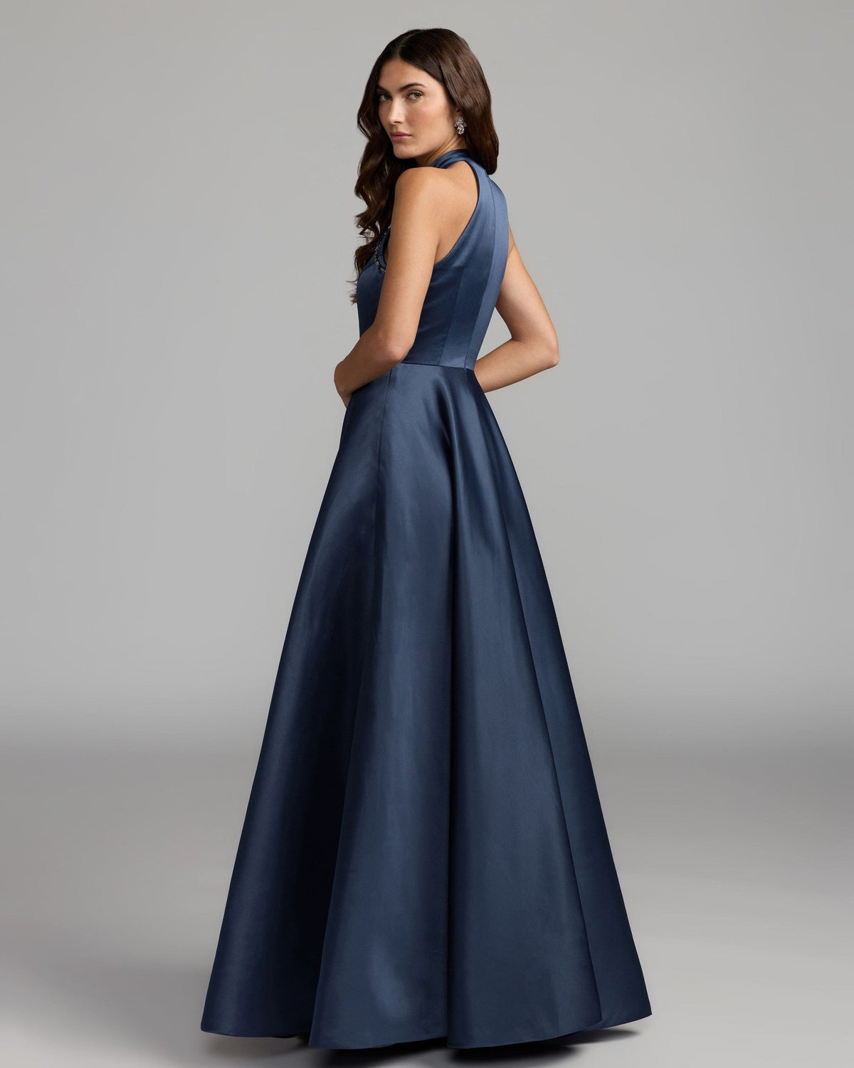 Midnight Floral Sequin Appliqué Halter Ball Gown