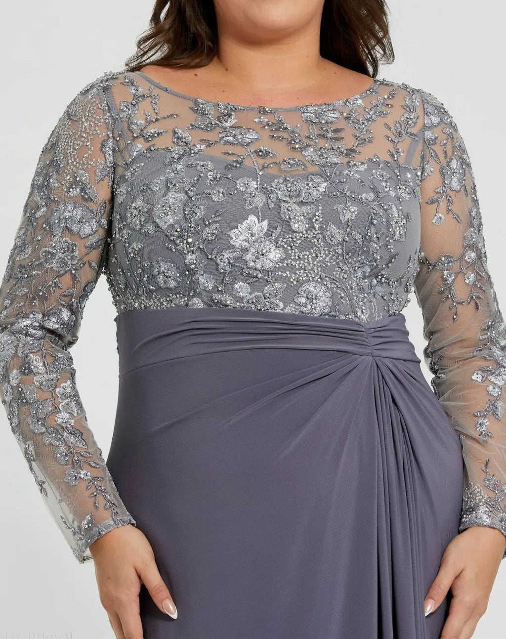 Gray Embroidered Top Jersey Skirt Gown (Plus)