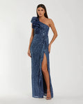 Ocean One Shoulder Sequin Gown With Ruffle Detail