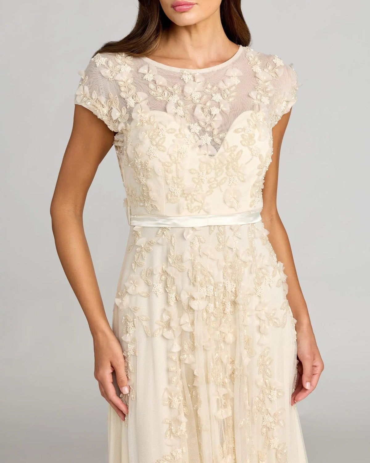 Butter Floral Embellished Cap Sleeve Gown