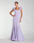Purple 3D Floral Crystal Fringe Mermaid Gown