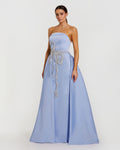 Powder Blue Strapless Embellished Satin Gown with Overskirt