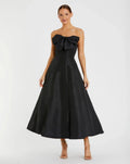 Black Strapless A-Line Tea Length Statement Bow Dress