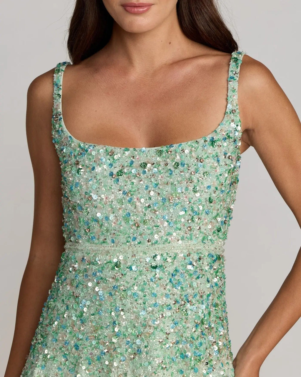 Seafoam Multi Beaded Sleeveless Scoop Neck Midi Dress