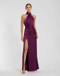 Plum Sleeveless Open Back Satin Gown