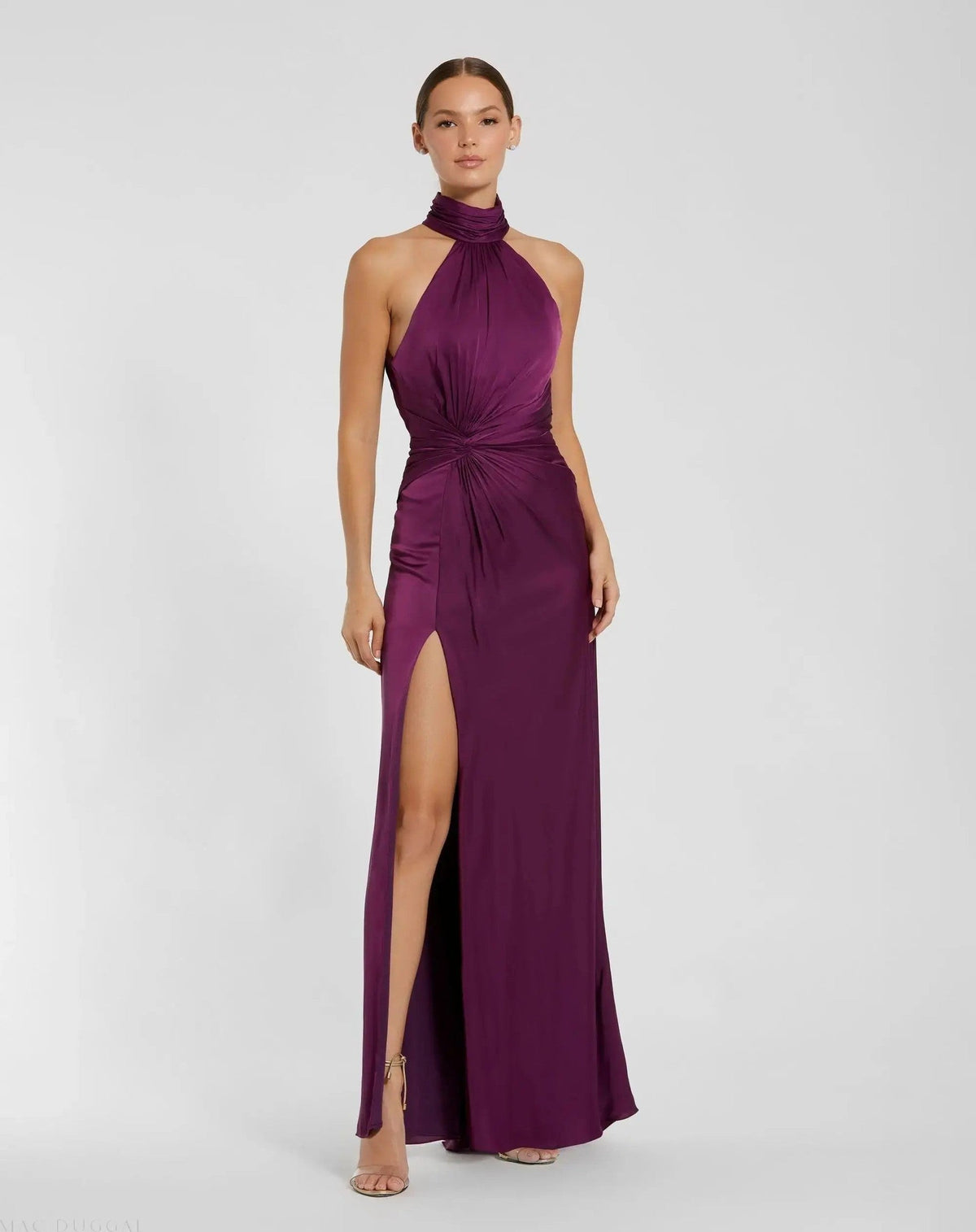 Plum Sleeveless Open Back Satin Gown