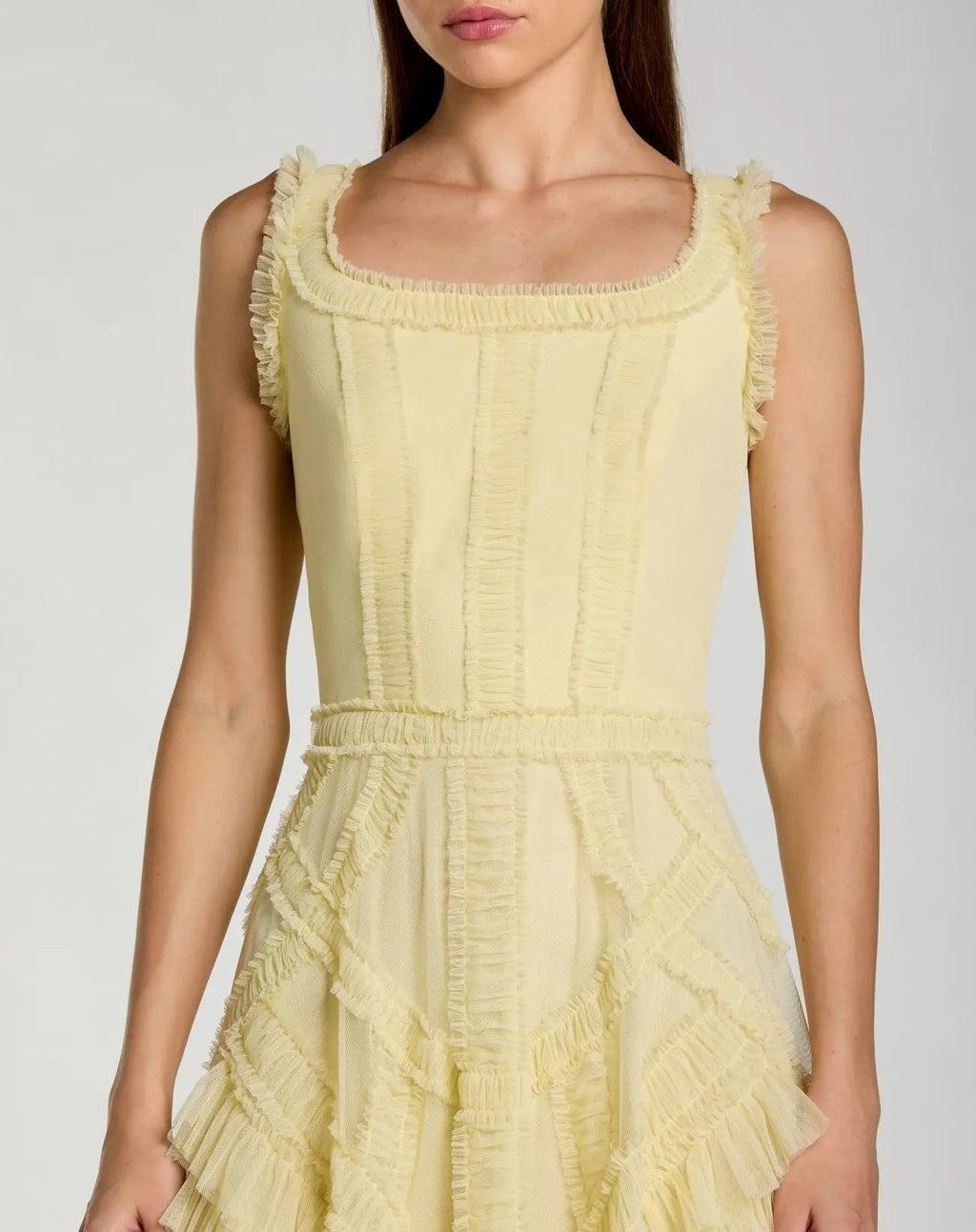 Buttercup Scoop Neck Sleeveless Micro Ruffle Midi Dress