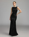 Black Sleeveless Cowl Back Sequin Evening Gown