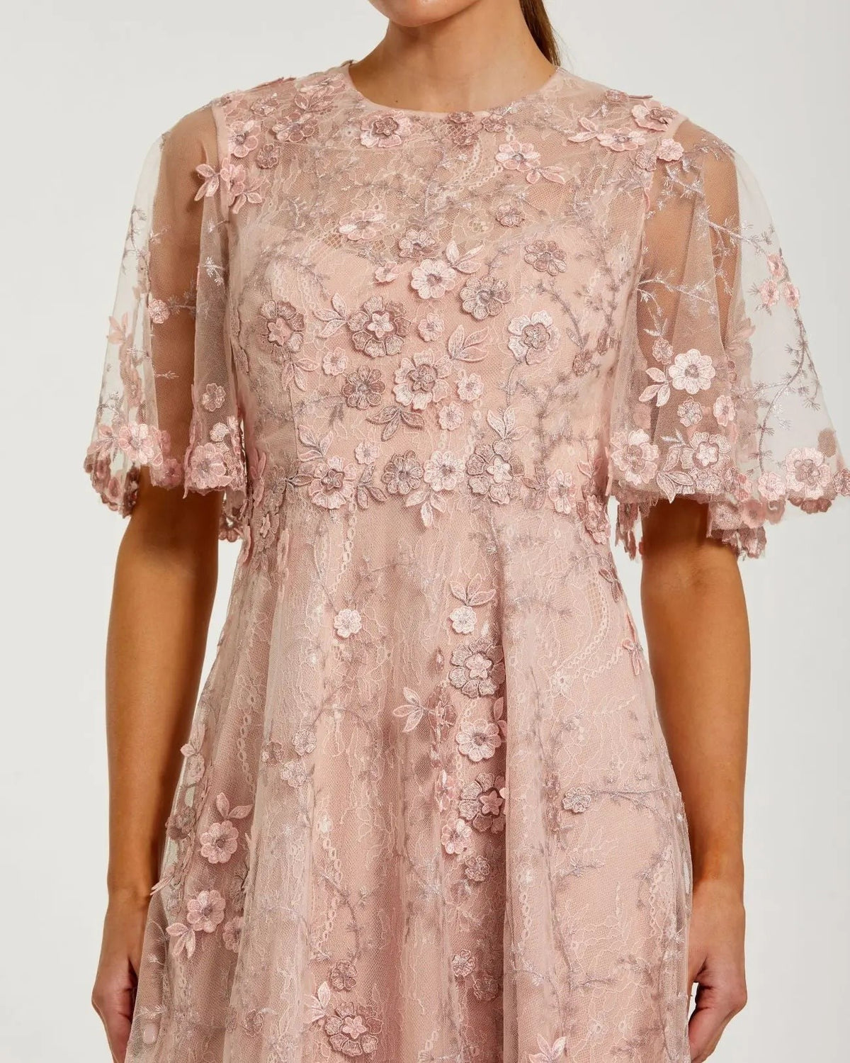 Blush Flutter Sleeve Embroidered Midi Dress