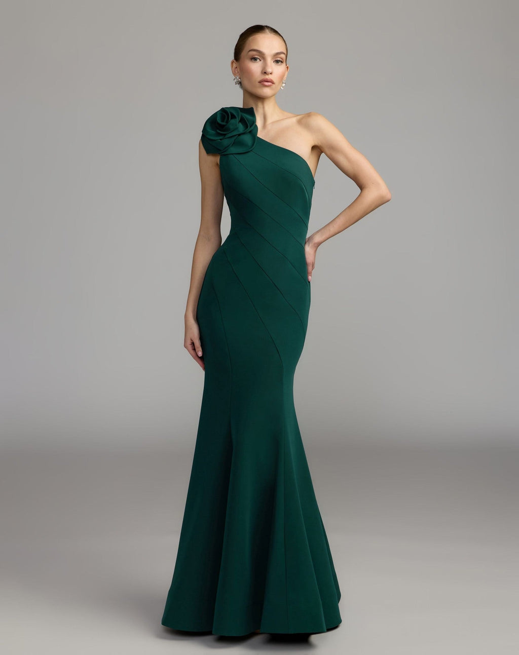Emerald One Shoulder Mermaid Gown With 3D Flower