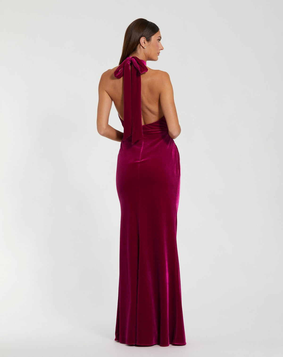 Berry Velvet Cut Out Halter Gown