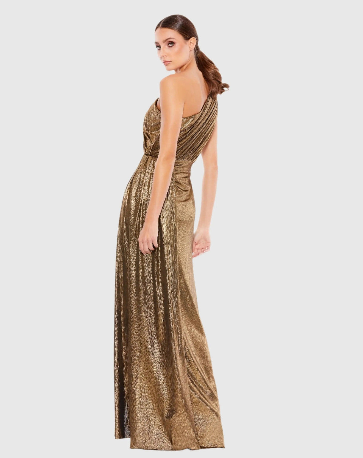 Antique Gold One Shoulder Draped Gown