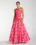 Pink Strapless Chiffon Ball Gown With 3D Flowers