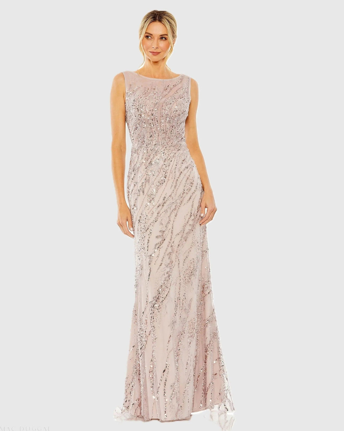 Vintage Lilac Sleeveless Embellished Boat Neck Gown