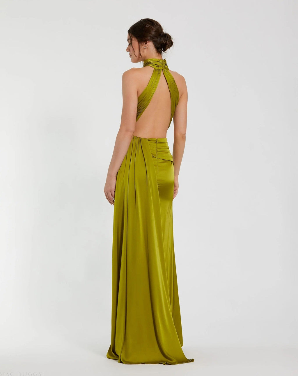 Olive Sleeveless Open Back Satin Gown