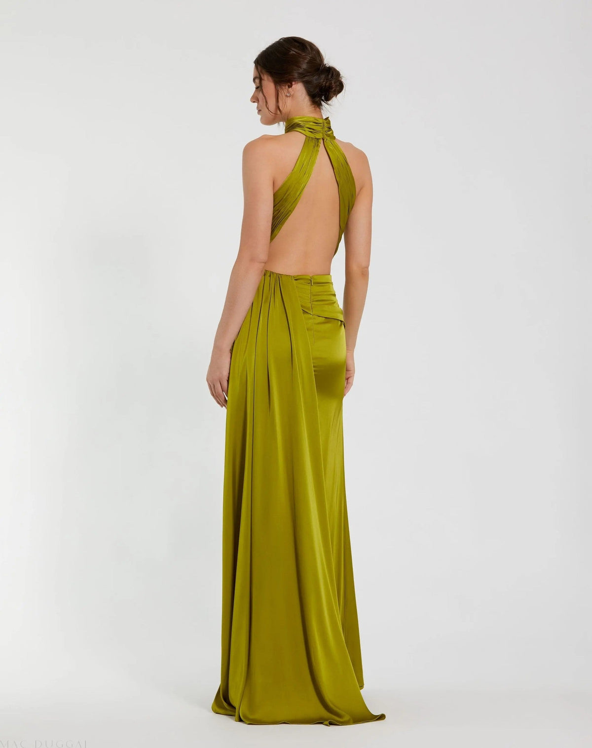 Olive Sleeveless Open Back Satin Gown