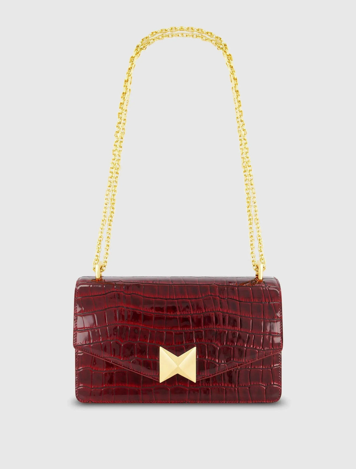 Red Crocodile Leather Shoulder Bag With Gold Hardware