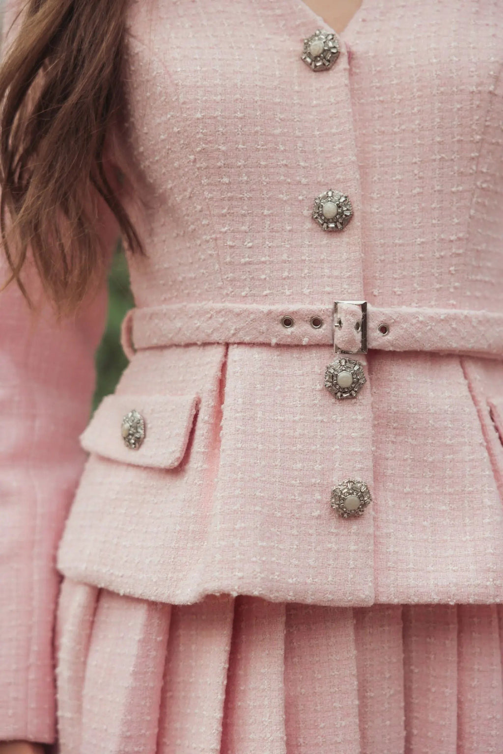 Blush Boucle Long Sleeve V-Neck Mini Dress