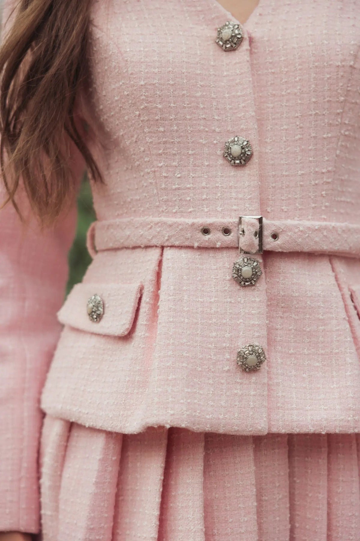 Blush Boucle Long Sleeve V-Neck Mini Dress