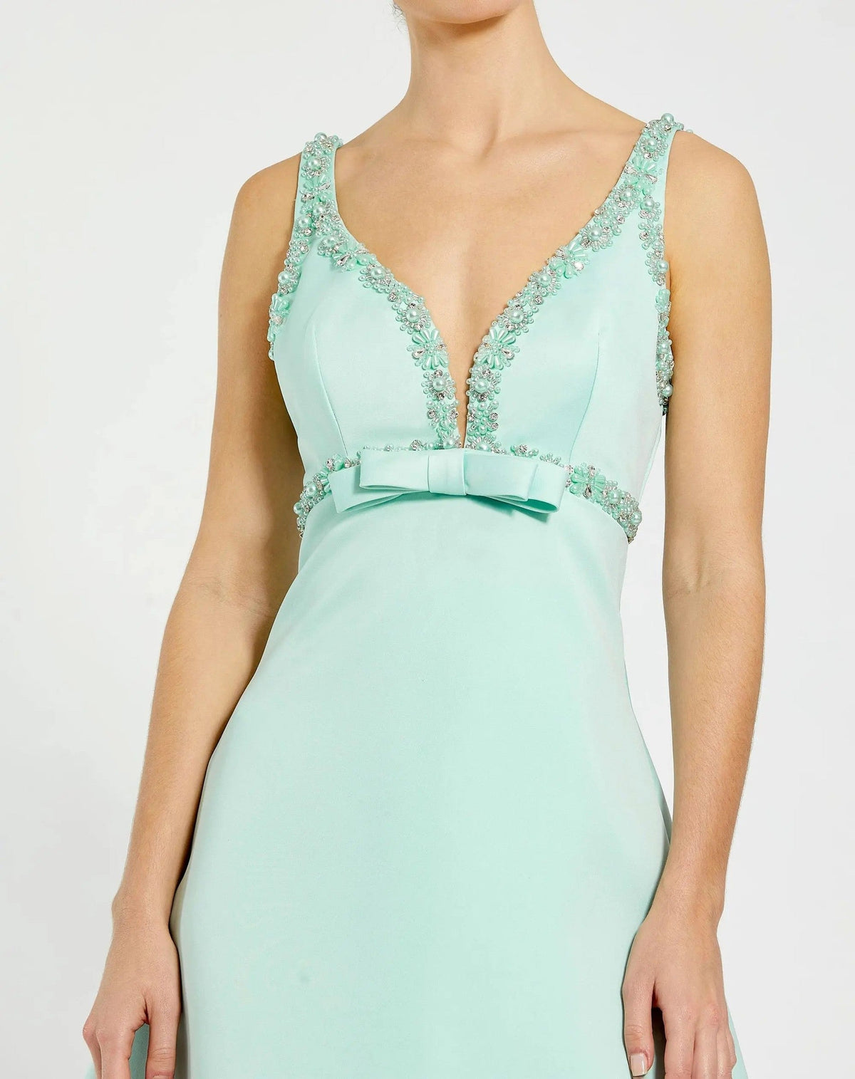 Mint Embellished A-Line Mini Dress With Bow