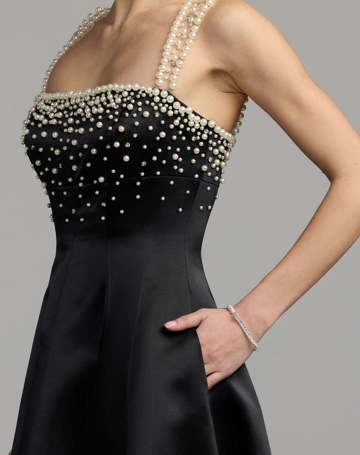 A-Line Pearl Embellished Satin Gown