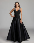 Black Crepe And Satin Plunging V-Neck Ball Gown