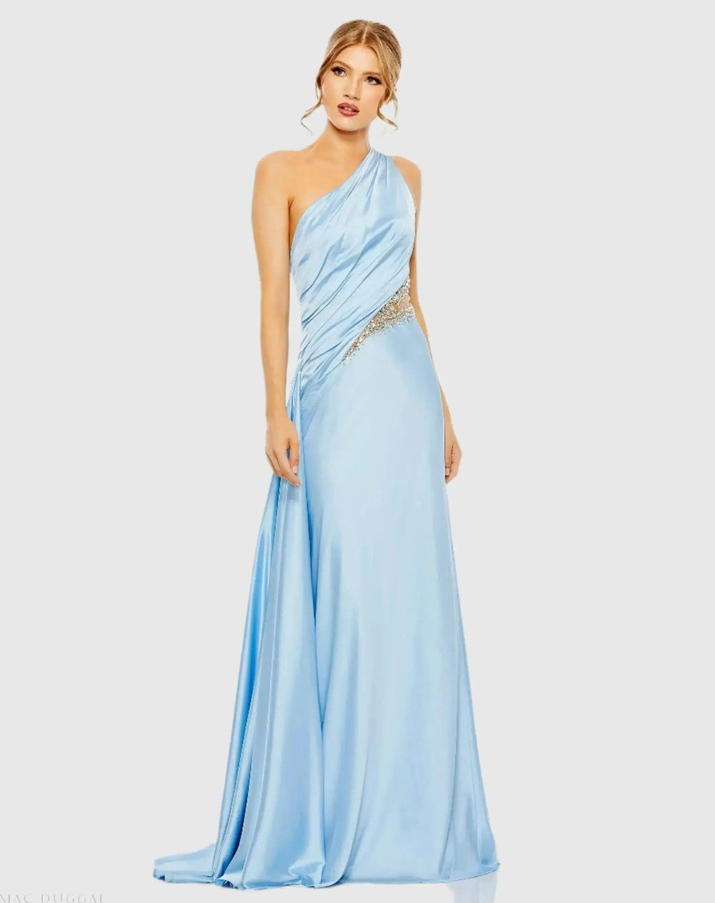 One Shoulder Embellished Satin Gown