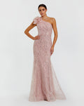 Rose One Shoulder Beaded Mermaid Gown With 3D Flower