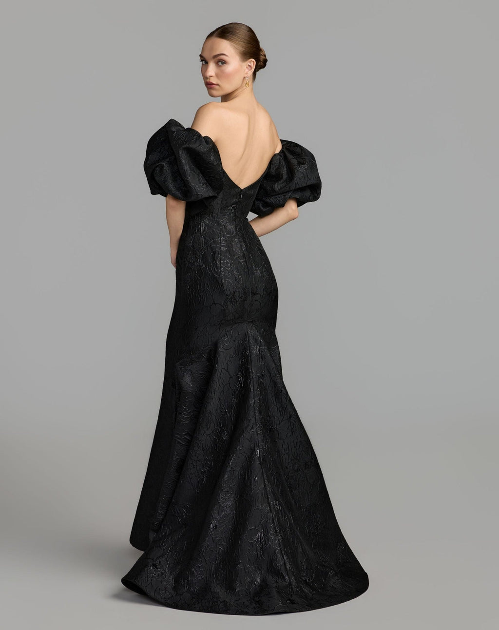 Black Multi Embellished Brocade Off The Shoulder Mermaid Gown