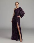 Amethyst One Shoulder Long Sleeve Burnout Velvet Gown