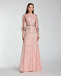 Rose High Neck Embellished Gown With 3/4 Sleeves