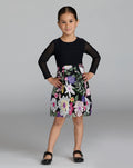Girls Black Long Sleeve Floral Embroidered Dress