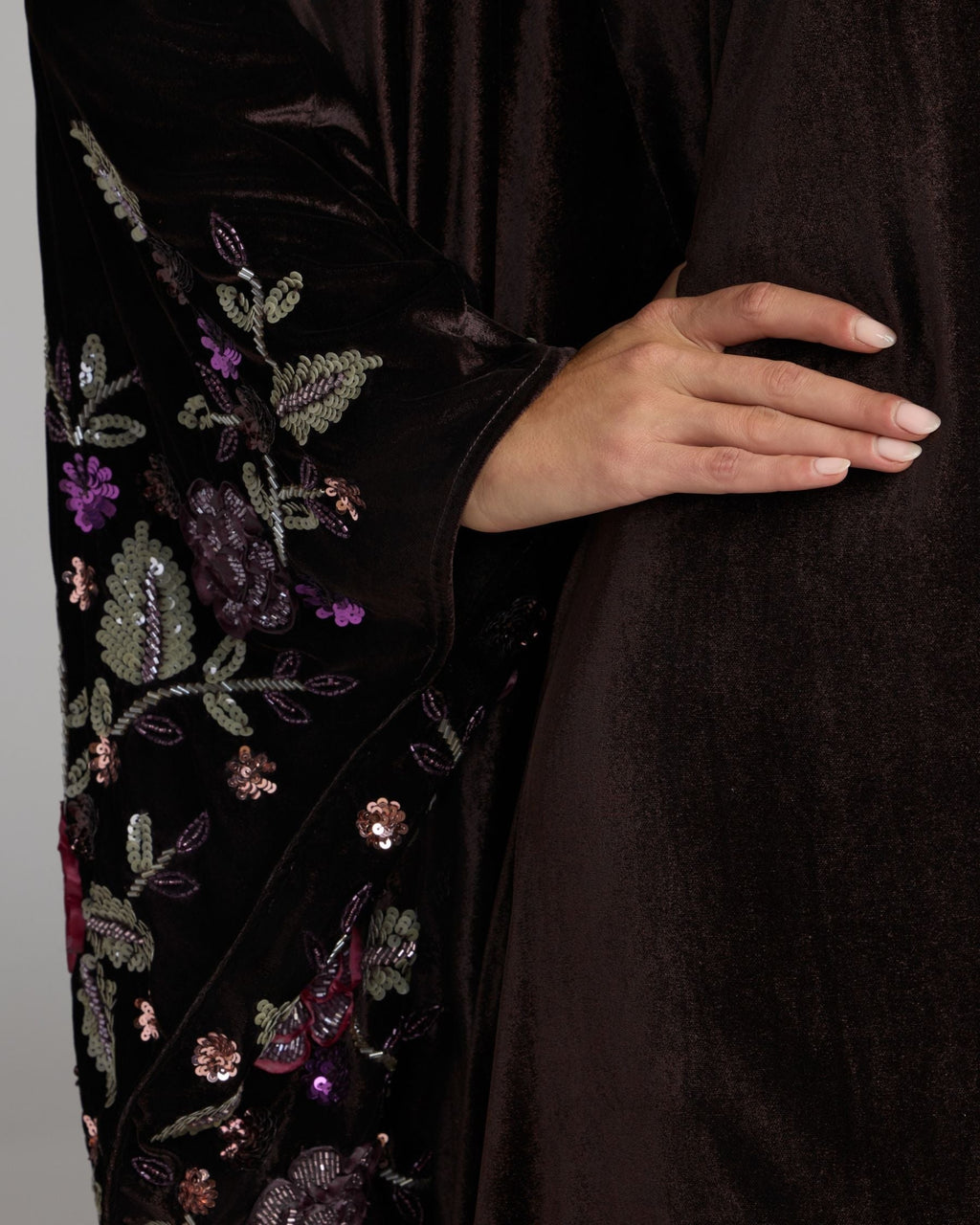 Aubergine Multi Embellished Velvet Kaftan Gown